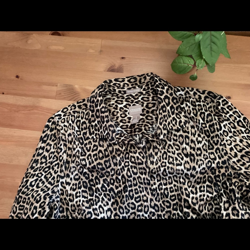 Chico's Leopard Print Top - Black and Tan-  Size Large